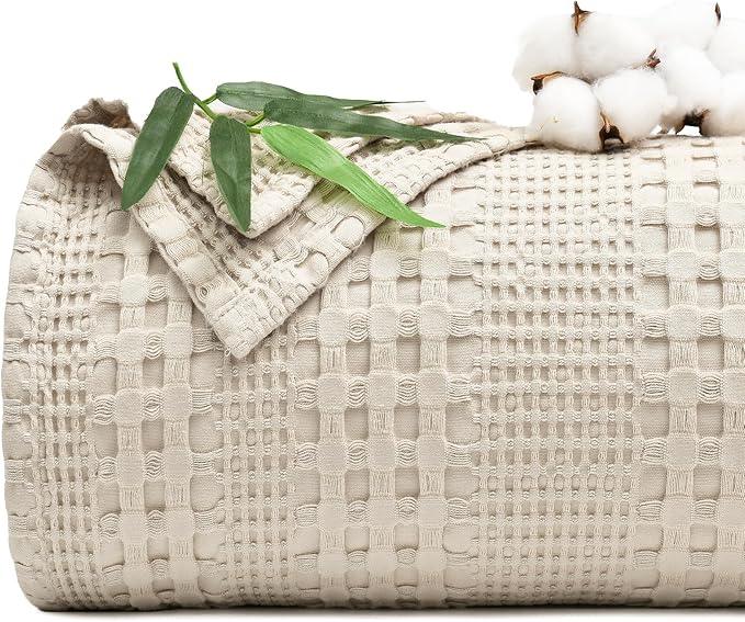 PHF Cooling Waffle Blanket California King Size, Lightweight 60% Rayon Derived from Bamboo & 40% Cotton Breathable Blanket for Hot Sleepers, Soft and Luxury for Bed Couch and Sofa, 110