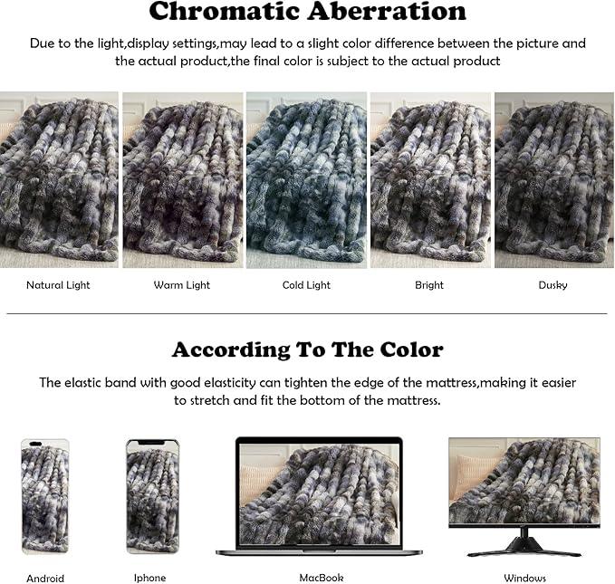 NEWCOSPLAY Faux Fur Throw Blanket Tie-dye Grey Luxury Fluffy Thick Warm Bubble Blanket for Couch Sofa Bed 700GSM (Tie-dye Grey, Throw(50