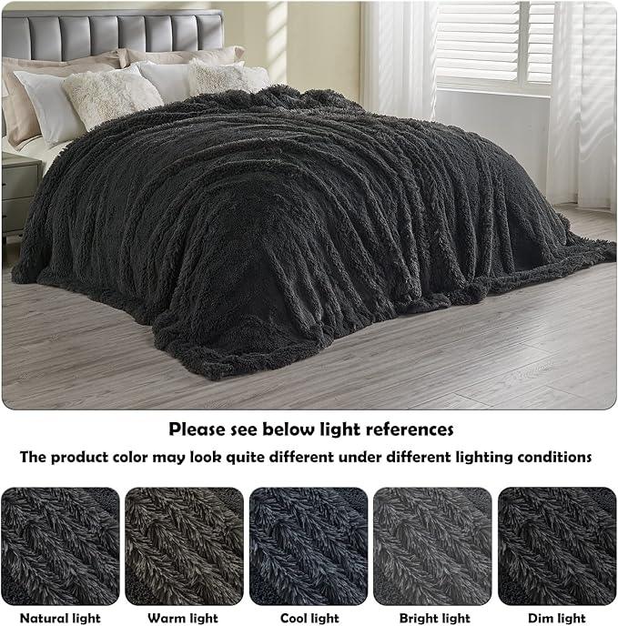 GONAAP Fuzzy Faux Fur Throw Blanket Twin Size Dark Grey Super Soft Cozy Plush Fuzzy Shaggy Blanket for Couch Sofa Bed (Dark Grey, Twin(60