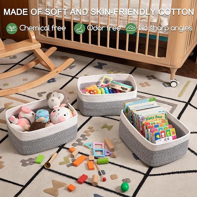 Storage Baskets for Organizing 3 Pack, Woven Baskets for Shelves, Closet Organizer Bins Empty Gift Basket Toy Storage for Toys, Books, Towels, Clothes, 15