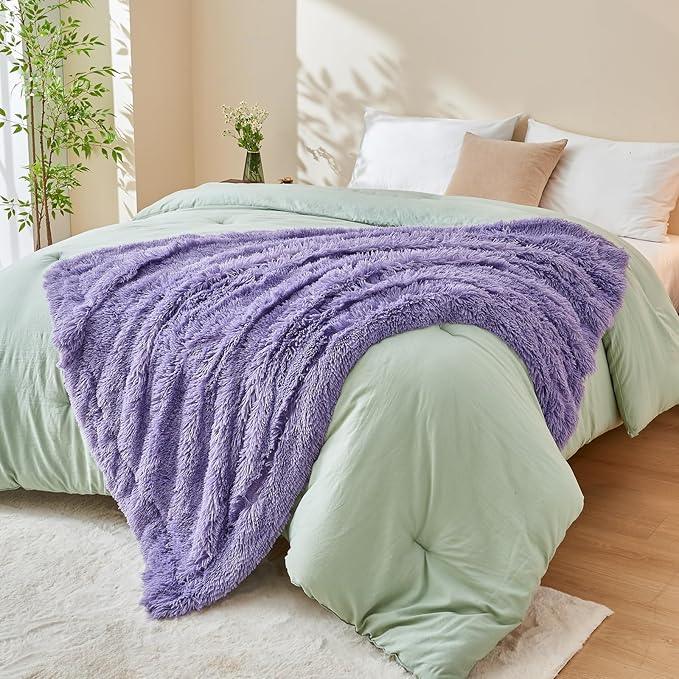 GONAAP Fuzzy Faux Fur Throw Blanket Lavender Super Soft Cozy Plush Fuzzy Shaggy Blanket for Couch Sofa Bed (Lavender, Throw(50