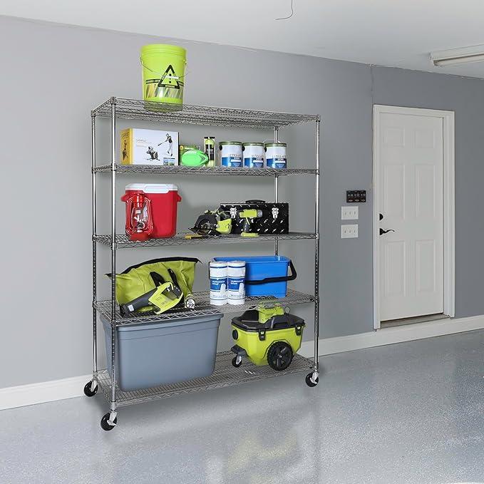 Seville Classics UltraDurable Heavy Duty NSF Solid Steel Wire Rack Storage Unit Wheels, 5-Tier Shelving, 60