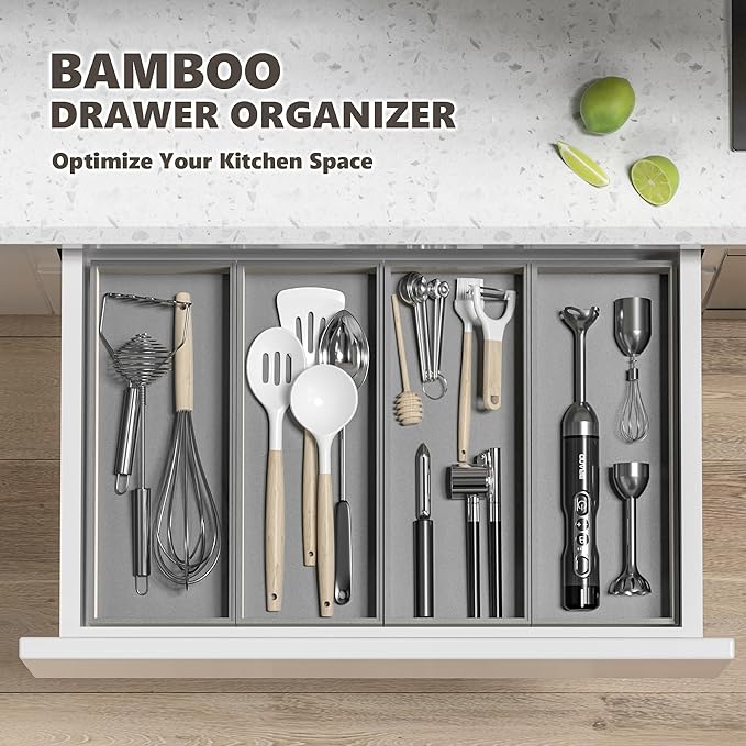 Kitchen Drawer Organizer Bins, Stackable Bamboo Drawer Organizer for Silverware, 2 Pcs Toilet Paper Basket Holder, Wood Bathroom Tray Countertop, Toilet Tank Tray Silver 15