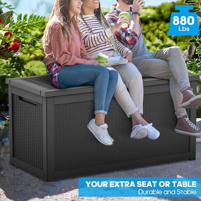 267 Gallon Deck Box Large Outdoor Storage for Patio Furniture,Outdoor Cushions,Garden Tools and Pool Supplies,Waterproof,Resin,Lockable(Black Rattan)