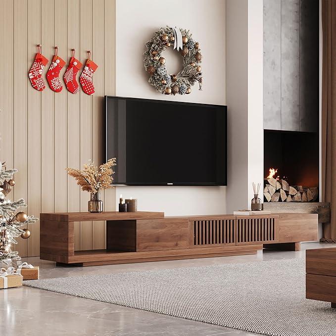 Mid Century Modern TV Stand for 75+ Inch TVs, Extendable Media Console (78