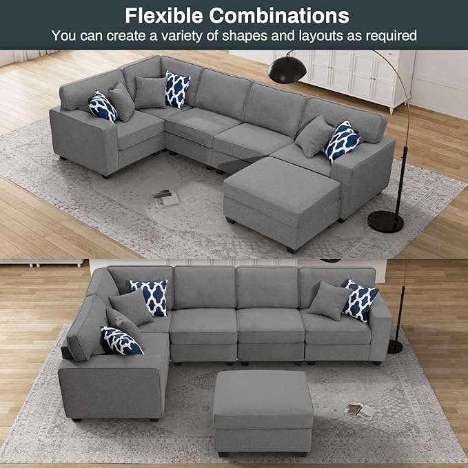 L Lengend Vansen Modular Sectional Sofa U Shaped Couch with Ottoman Modern Reversible Corner Sectional Couch for Living Room (Dark Grey, U Shaped Sofa-1)
