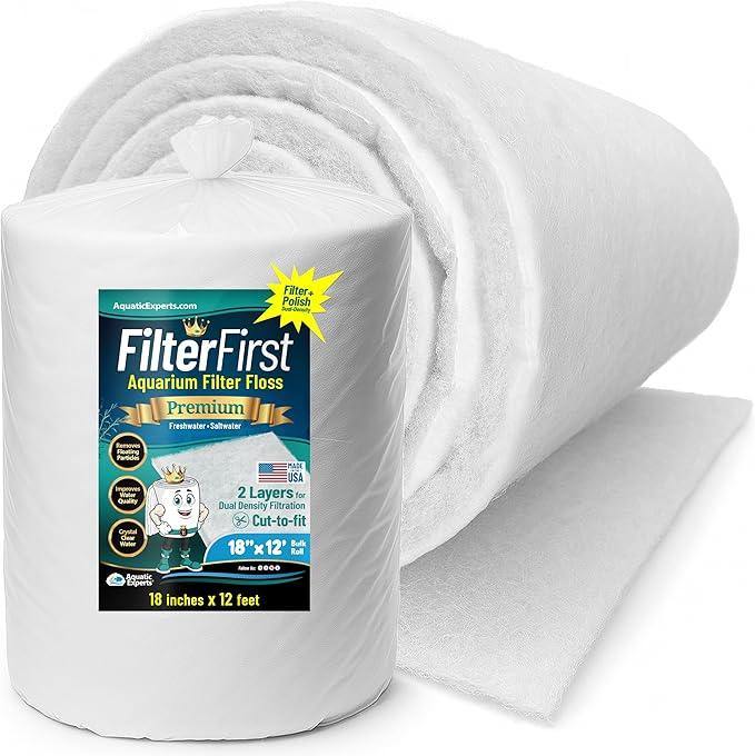 Aquatic Experts Aquarium Filter Floss for Fish Tank Filters - FilterFirst Aquarium Filter Pad - Media Roll for Crystal Clear Water, 3/4