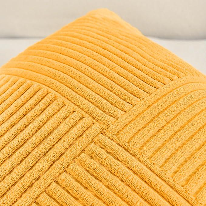 Fancy Homi 2 Packs Sunflower Yellow Spring Decorative Throw Pillow Covers 18x18 Inch for Living Room Couch Bed Sofa, Gold Yellow Home Decor, Soft Corss Corduroy Patchwork Textured Cushion Case 45x45cm