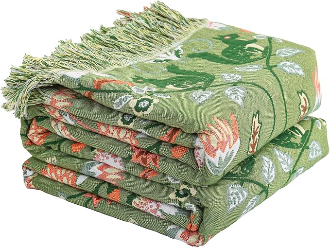 Boho Throw Blanket for Bed, 100% Cotton Ultra Soft Rustic Quilt King Blanket Florals and Animals Printed Farmhouse Decor Large Bed Blankets,90