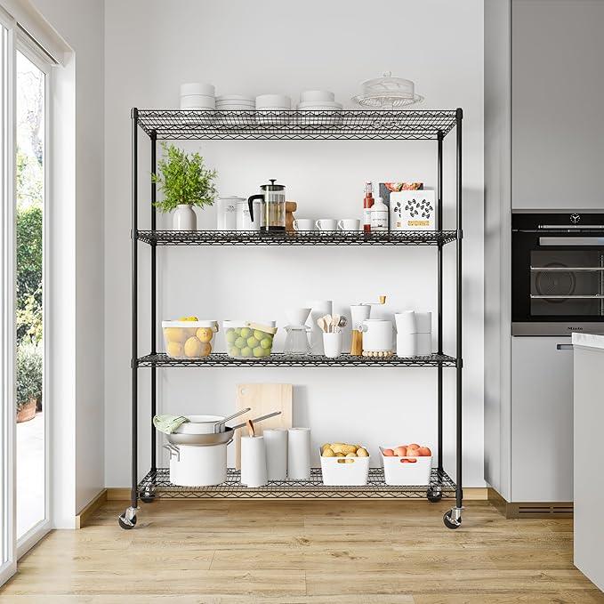 Seville Classics UltraDurable Heavy Duty NSF Solid Steel Wire Rack Storage Unit, Organizer for Garage, Warehouse, Office, Restaurant, Classroom, Kitchen, Black, 4-Tier Shelving, 60