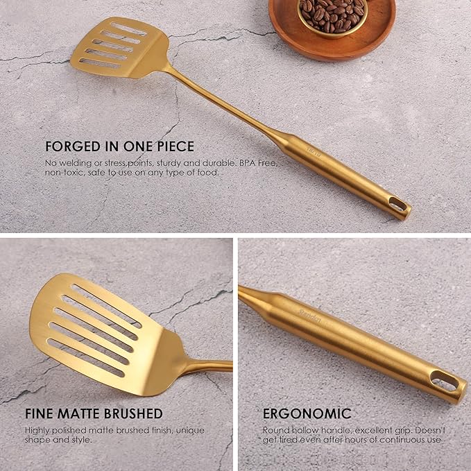 Gold Kitchen Utensils Set - 18/10 Stainless Steel Cooking Tools, 15