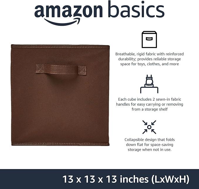 Amazon Basics Cube Organizer Storage Bins Handles, Collapsible Fabric, Pack of 6, 13
