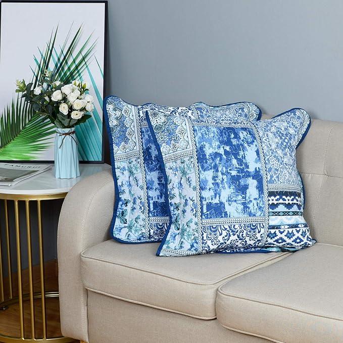 NEWLAKE Blue Classic Bohemian Style Cotton Throw Pillow Covers (2 Pieces, 18X18 Inch)