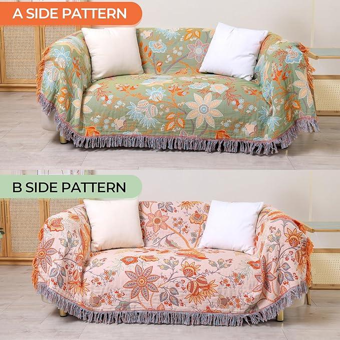 Boho Throw Blanket for Bed-Soft Cotton Rustic Quilt 80