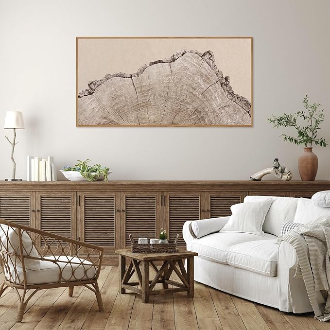 SIGNINART Large Tree Ring Framed Canvas Wall Art, Rustic Beige Wooden Wall Decor, Neutral Nature Wood Stump Artwork, Modern Art Prints for Bedroom Living Room Office 20