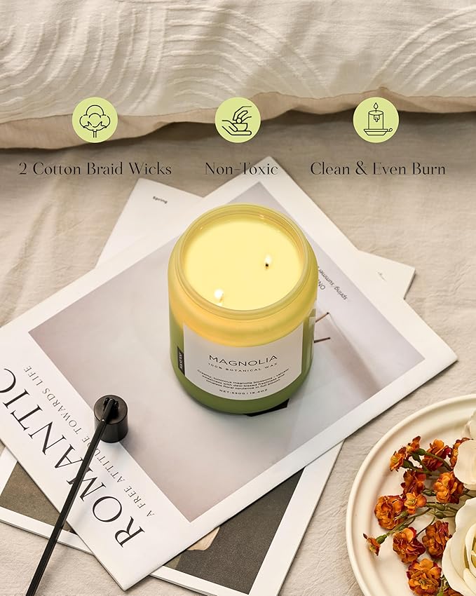 M&SENSE Magnolia Jasmine Romantic Scented Candle, 19.4oz 110 Hours Long Lasting Clean Non Toxic All Natural Soy Wax Candle for Relaxing & Stress Relief, 2 Wick Home Fragrance Gifts for Home Decor