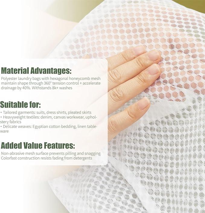 GWT 4Pcs 3D Mesh Laundry Bags with Hanging Handles (S/M/L/XL) - Durable Zippered Wash Bags for Delicates, Shoes & Bulk Clothes - Space-Saving Foldable Design