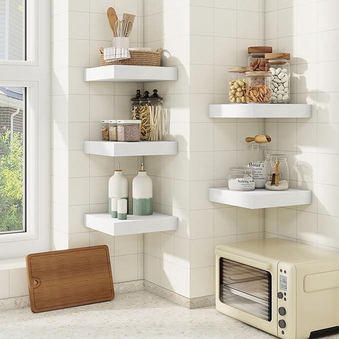 fuqing Floating Shelves for Wall, Bathroom Shelf Wall Mounted for Storage, Shelves with Invisible Bracket for Bedroom, Kitchen, Living Room, Farmhouse Small Book Shelf, 6.5 Inch Set of 3, White