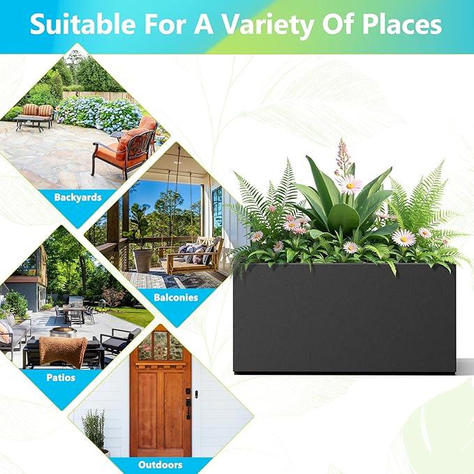 FENCY Metal Rectangular Planter Box, Large Planters for Outdoor Plants, Tall Planters for Outdoor Plants with Drainage Holes (32