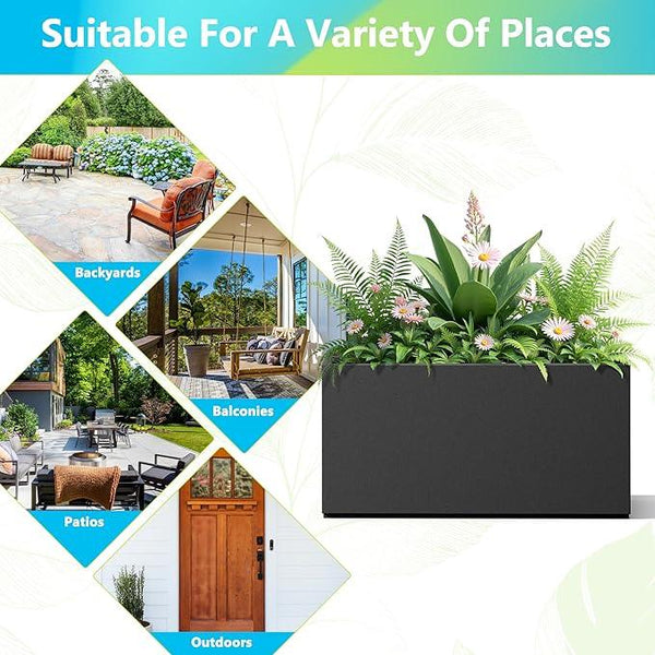 FENCY Metal Rectangular Planter Box, Large Planters for Outdoor Plants, Tall Planters for Outdoor Plants with Drainage Holes (32
