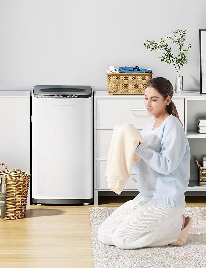 Midea MLTW09M1BWW Portable Washer with 6 Cycles, Drum Clean, Quick, Stainless Steel Tub, Transparent Lid, LED Display Washing Machine, 0.9 cu. ft, White