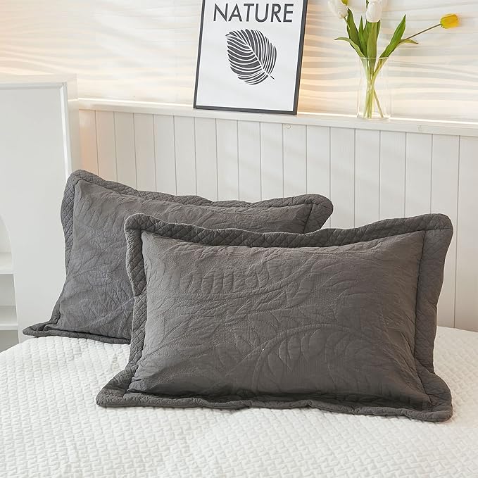 MarCielo 3-Piece 100% Cotton Oversized Bedspread Lightweight Quilt Coverlet Embroidery Farmhouse Bedding Set T0 (Dark Grey, Oversized King (118