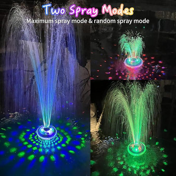Floating Water Fountain with Underwater Lights, Rechargeable Battery Powered Pump Outdoor, 2 Modes Sprinkler Waterfall fountain for Inground Above Ground Pool, Pond-1PC