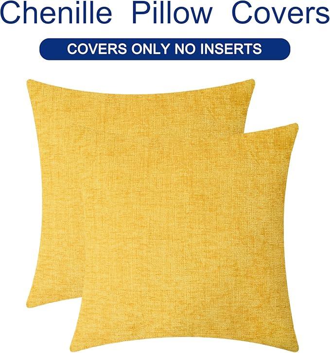 CaliTime Throw Pillow Covers Decorative 26 X 26 Inches Pack of 2 Cozy Chenille Cushion Cases for Couch Sofa Bed Living Room Home Mustard Yellow
