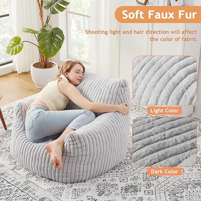 Giant Bean Bag Chairs for Adults with Filling Plush Fluffy Bean Bag Chairs for Teens with Armrests Comfy BeanBag Lazy Couch Sofa Chair for Bedroom Living Room Reading