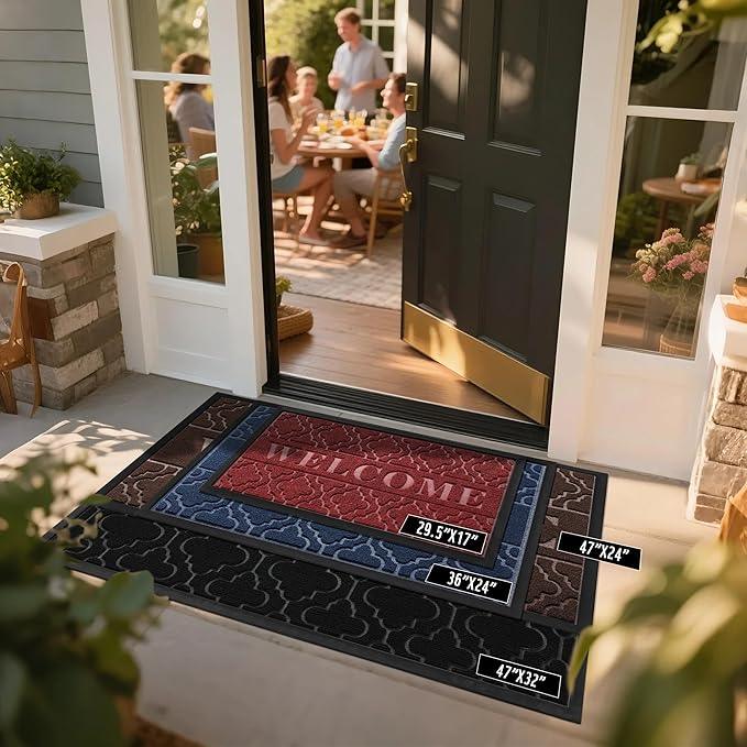 Yimobra Welcome Mat Outdoor Indoor, All-Season Waterproof Front Door Mat Outside Entrance, All-Weather Heavy Duty Non-Slip Doormat, Low Profile Porch Patio Entrance Mats, 47x24, Blue