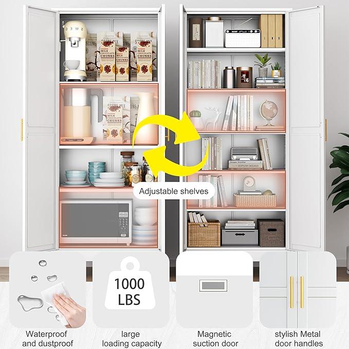 Kitchen Pantry Storage Cabinet with Doors and Adjustable Shelves, Metal ClosetMaid Food Pantry Cabinets, 75