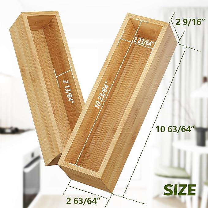 BAMEOS Kitchen Drawer Organizer,Small Silverware Drawer Organizer,Bamboo Utensil Organizer for Bathroom, Dressing Room, Office, Pantry (Natural, 11