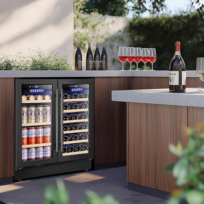 Tylza 30 Inch Wine and Beverage Refrigerator, Dual Zone Wine Beverage Cooler 30