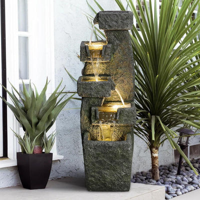 Resin Tiered Outdoor Fountain 5 Tier Modern LED