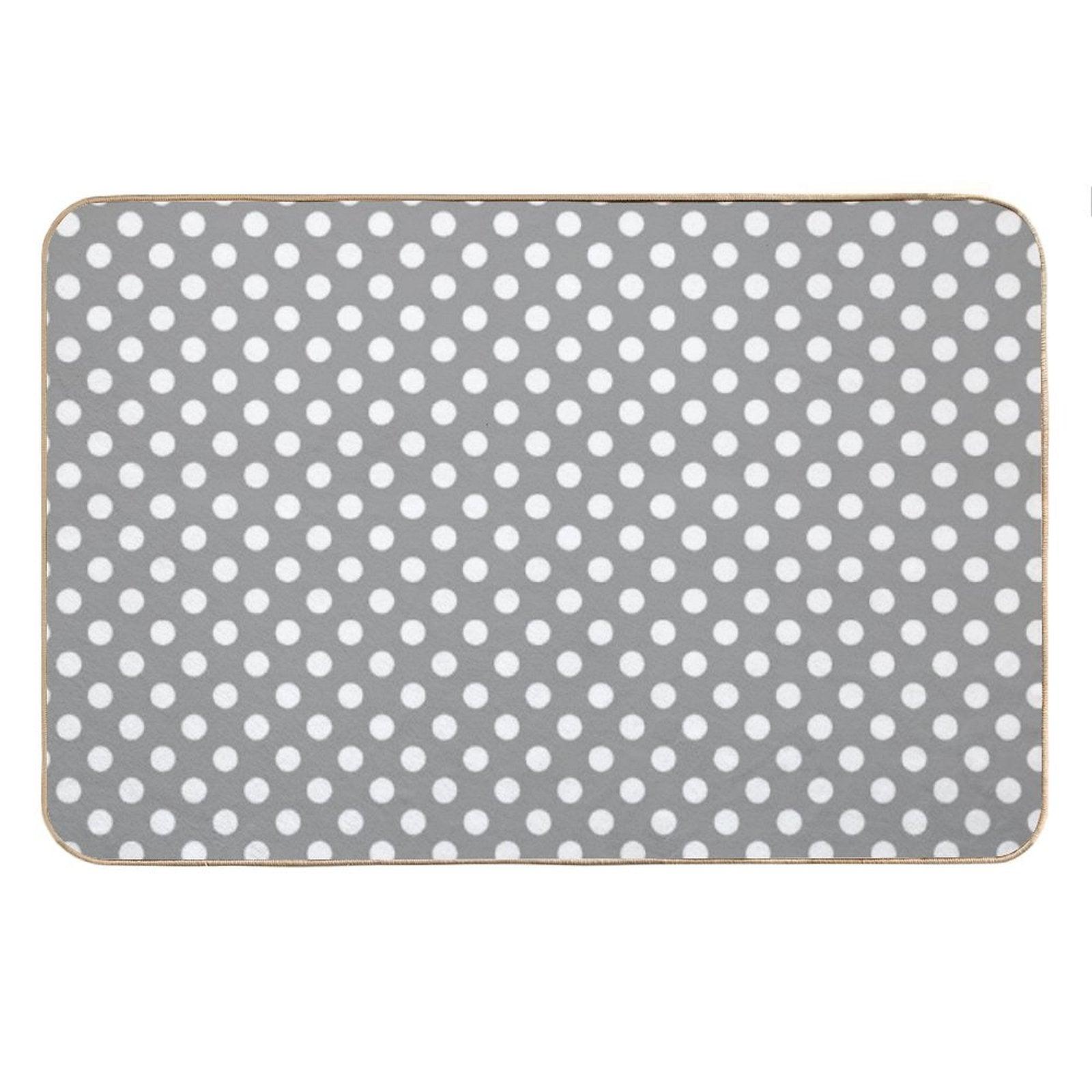 White Polka Dots on Gray Background Bath Mat