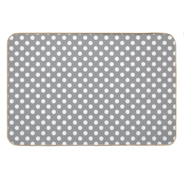 White Polka Dots on Gray Background Bath Mat