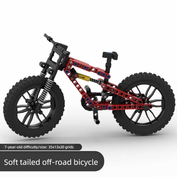 Off road soft tail bicycle assembly building block diamond frame front double suspension rear single suspension chain linkage