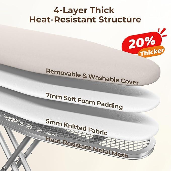 Yaheetech Ironing Board, Compact Iron Board with Cord Holder, Steam Iron Rest and Bottom Storage Tray, 9 Adjustable Heights & 3 Layer Cover, Folding Heavy Duty Ironing Board 52X14, Beige