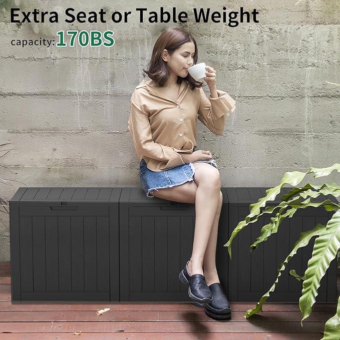 37 Gallon Deck Box Large Outdoor Storage for Patio Furniture,Outdoor Cushions,Garden Tools and Pool Supplies,Waterproof,Resin,Lockable(Black)