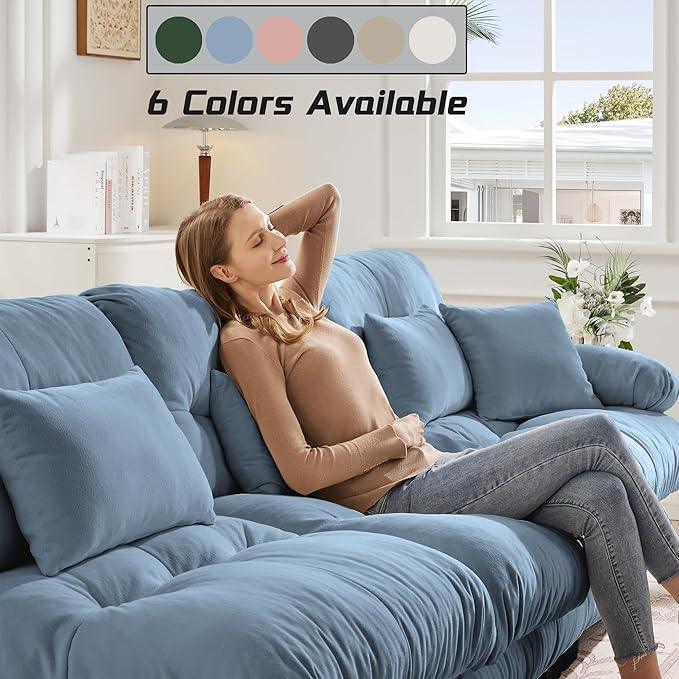 Modular Sectional Sofa, Comfy Cloud Couch 4 Seater Couch with Ottoman, Sectional Couches for Living Room, Modern Chenille U Shaped Couches, Sleeper Deep Seat Sofa with Throw Pillows, Blue