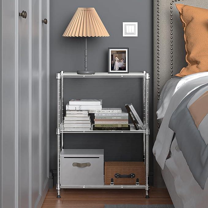 450 lbs Wire Storage Shelving 3-Tier Utility Shelving Unit Steel Organizer Wire Rack for Home,Kitchen,Office,Chrome(11.8