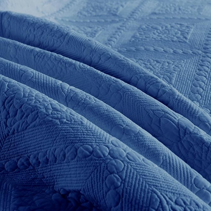 MarCielo 3-Piece 100% Cotton Oversized Bedspread Lightweight Quilt Coverlet Embroidery Farmhouse Bedding Set (Tk Midtone Blue, Oversized King (118