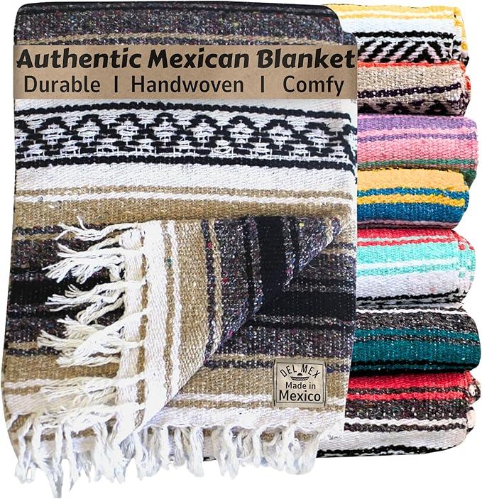 Del Mex Classic Mexican Blanket, Large Authentic Woven Falsa Throw (70