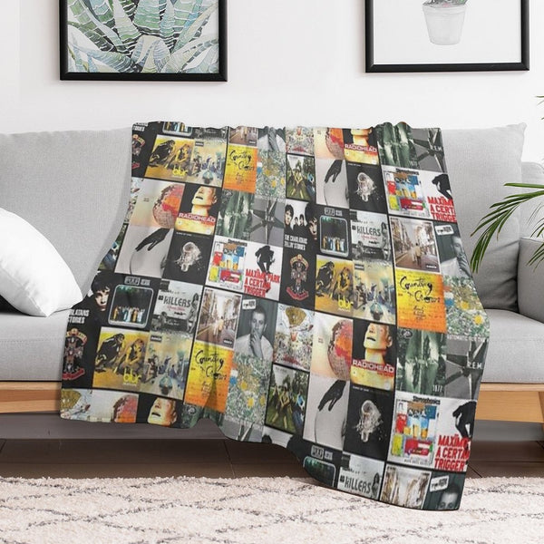 90s 00s Indie Britpop Albums Homage Collage Sustainable Throw Blanket