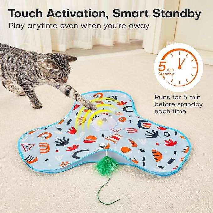 Potaroma Hide and Seek Interactive Cat Toys, Moving Concealed Wand Feather, Automatic Chargeable Indoor Kitten Exercise Kicker, Mouse Squeaky, Floral Cover