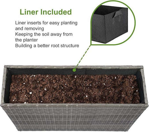 LEWIS&WAYNE Large Rectangular Block Planter Box Handmade Wicker Tall Planters for Outdoor Plants with Removable Liners Modern Planter for Indoor Outdoor Patio Deck - Gray, 38''x11''x30''