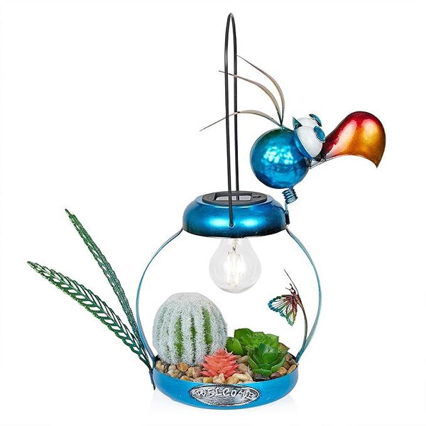 Alpine Corporation LYT290SLR-HH Solar-Powered Metal Flamingo with Garden Enclosed LED Light, Solar Patio Decor, 16''H, Blue