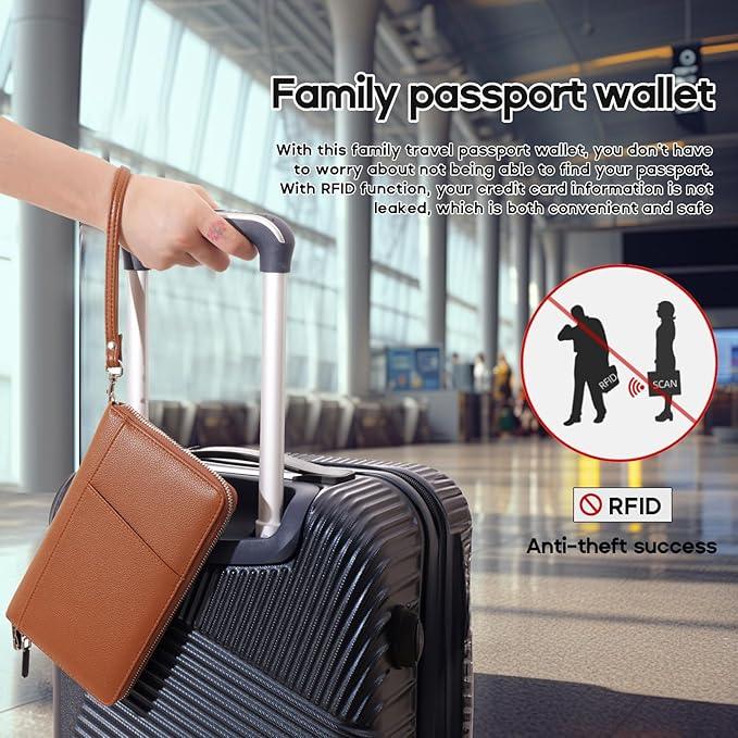 RFID Blocking Family Passport Holder Wallet 6,Premium Leather Travel Document Organizer for Women and Men,Travel Wallet for Credit Card