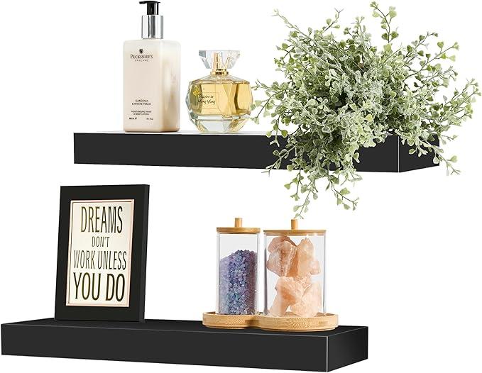 Sorbus Floating Shelves for Wall, Bathroom Shelves Wall Mounted for Kitchen, Bedroom, Bathroom Storage Over Toilet, Hanging Book Shelf for Wall Home Decor Living Room (Black, 2 Pack)
