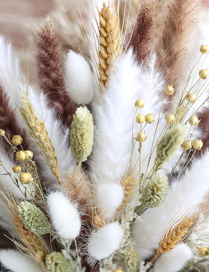 126pcs Dried Pampas Grass Decorations, Dried Flowers, Dried Bouquet in Vase, Reed Grass Bouquet for Boho Floral Wedding, Rustic Farmhouse Decor. (Vase Not Included)